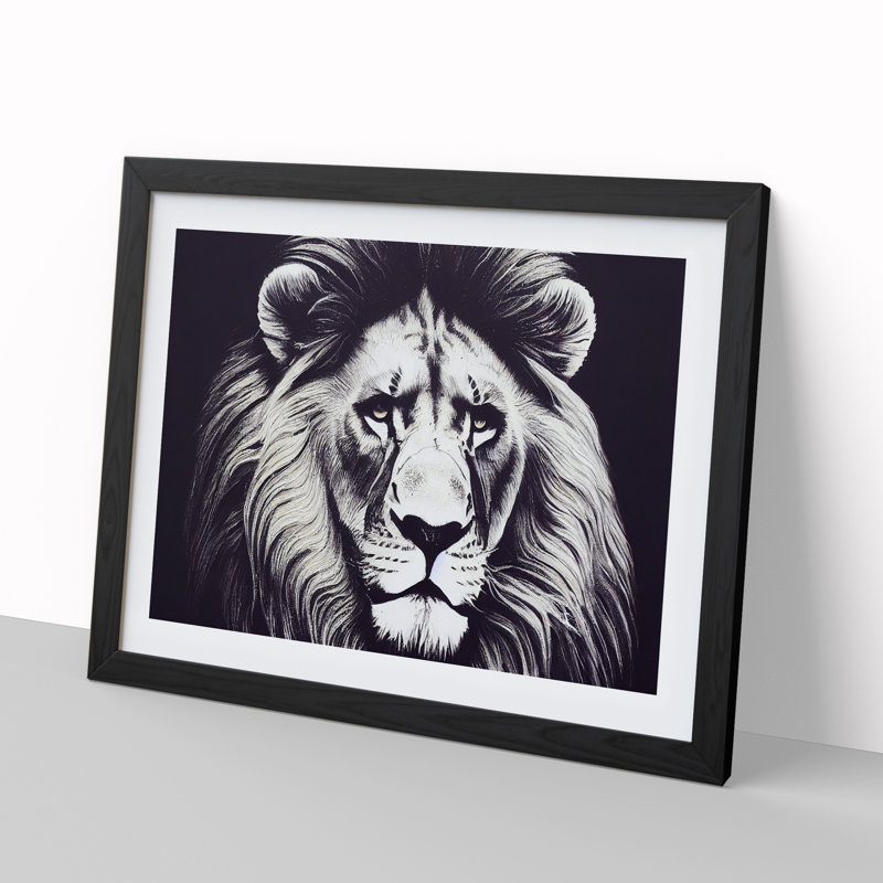 Select Lion - Single Picture Frame Painting, 46cm H x 64cm W x 2cm D, Black 