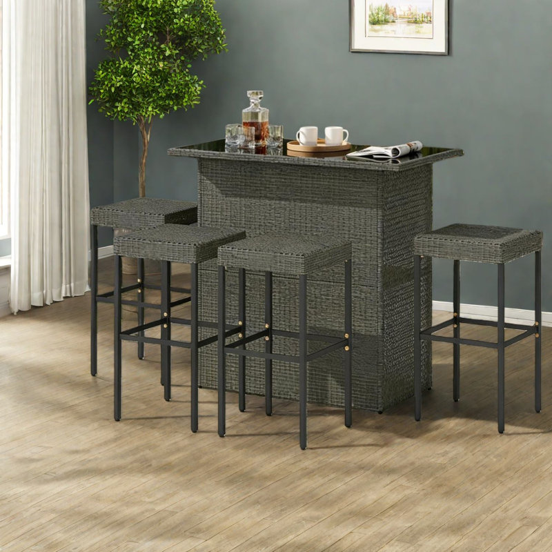 Ensemble de bar moderne avec rangement, acier rotin, espace de divertissement extérieur