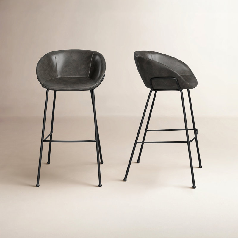 Ardea Counter & Bar Stool, Bar Stool (29.93" Seat Height), Vintage Dark Gray Faux Leather