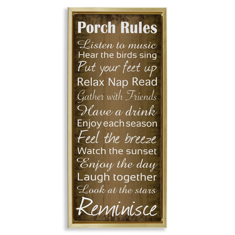 «Porch Rules Country Rustic», encadrée par Lauren Gibbons sca-201, Cadre flottant métallique doré, H 31 po x l 15 po