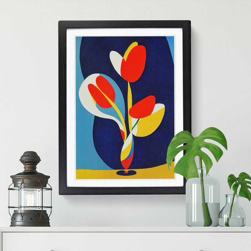 Tulip Flower Abstract Vol.2 1 Piece Single Picture Frame Wall Art, 64cm H x 46cm W x 2cm D, Oak