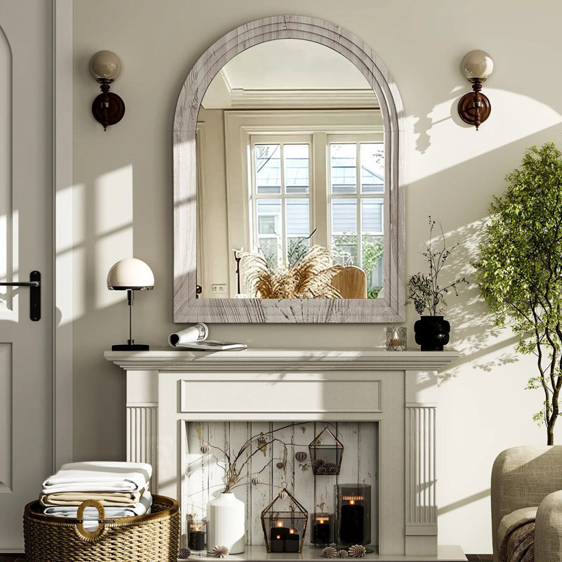 Miroir mural, 35,4 po x 24 po, Bois brun