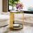 Modern Black Mirror End Table For Living Room, Round, Asymmetrical Metal, Gold Finish & Lower Shelf, 19.8"-666562791