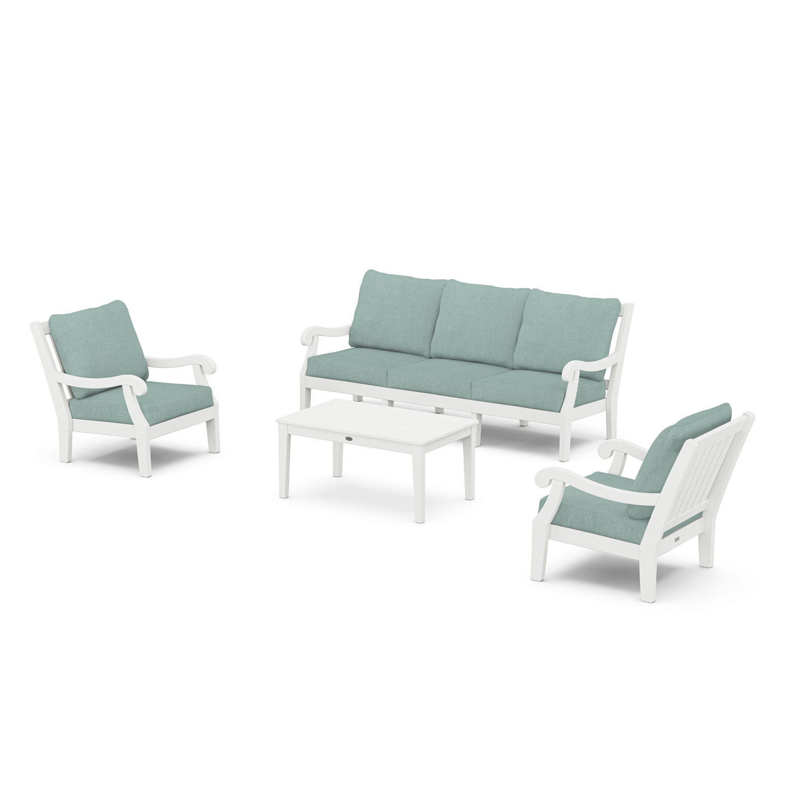POLYWOOD® Verlyn 5-Person Patio Seating Group, Glacier Spa Cushion/White Frame