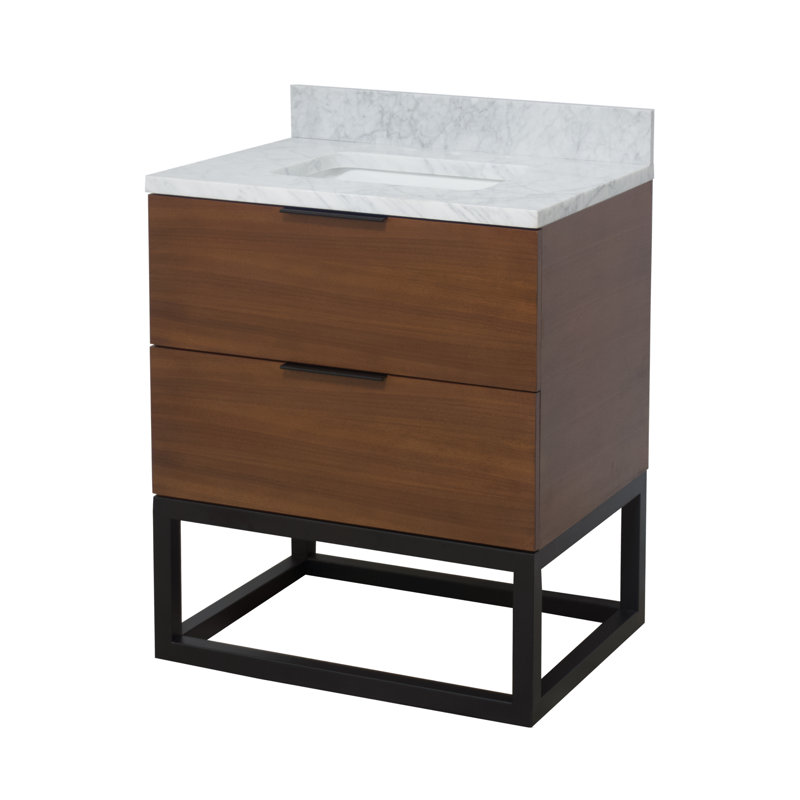 Meuble-lavabo simple avec plateau de meuble-lavabo simple 30 po Chibuzor, Noyer, Marbre de Carrare