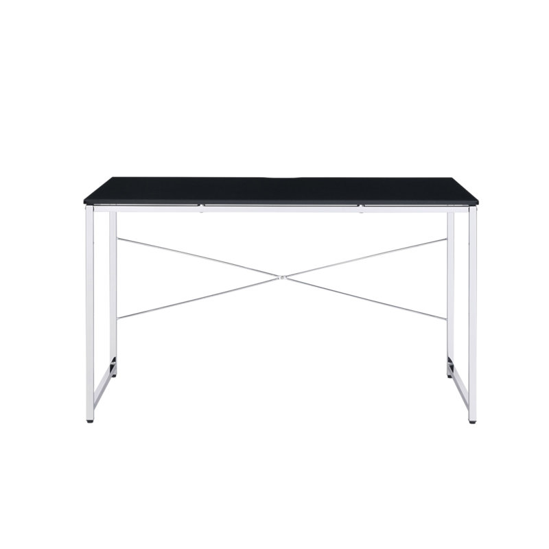 Rectangular Desk With Metal Frame, Black And Chrome