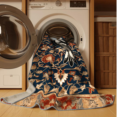 Washable Oriental Magpie Birds Area Rug