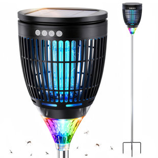 3-IN-1 Solar Bug Zapper with Flame Light, 4200V Electric Pest Control Lamp Covers Up to 1 Acre for Patio Garden Yard