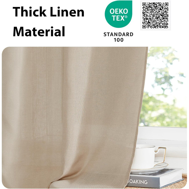 Natural Linen Back Tab Curtains for Kitchen Over Sink, Rod Pocket Short Drapes Light Filtering Sheer Farmhouse Window Valances Covering for Bedroom, 2 Panels.