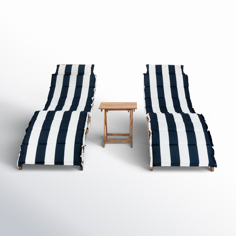 Alois Chaise Lounge Set with Cushion and Table, Navy/White Stripe