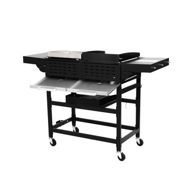 2 Burner Gas And Grill With Cast Iron Grids, Enameled Stove Body, Stainless Steel Straight Pipe Head, 38240 High Power, 470 Square Inches Grilling Area 248 Area, Black+Silver Metal Grill, 56.5 X