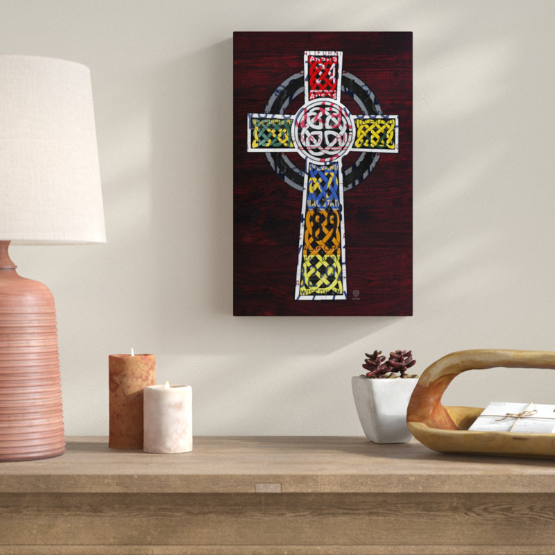 « celtique cross », impression sur toile tendue encadrée, H 19 po x l 12 po x P 2 po