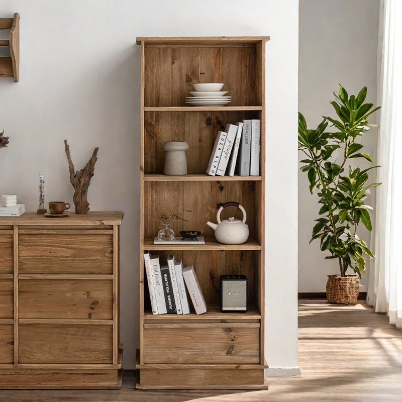 Bibliothèque rétro en bois de pin massif Burlywood