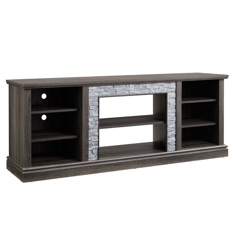 Grand meuble télé avec support de rangement en faux empilage, Gris