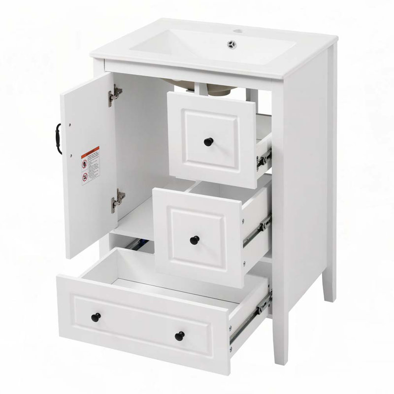 Meuble-lavabo avec lavabo, armoire et tiroirs, Blanc
