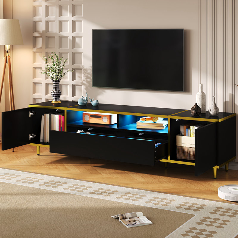 Meuble télé avec lumières DEL, 2 tiroirs et espace de rangement ouvert