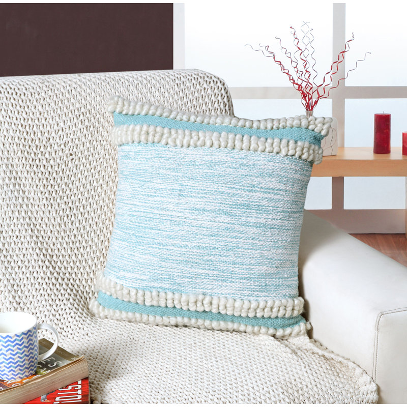 Denim Blue and Ivory Cotton Weave Square Pillow