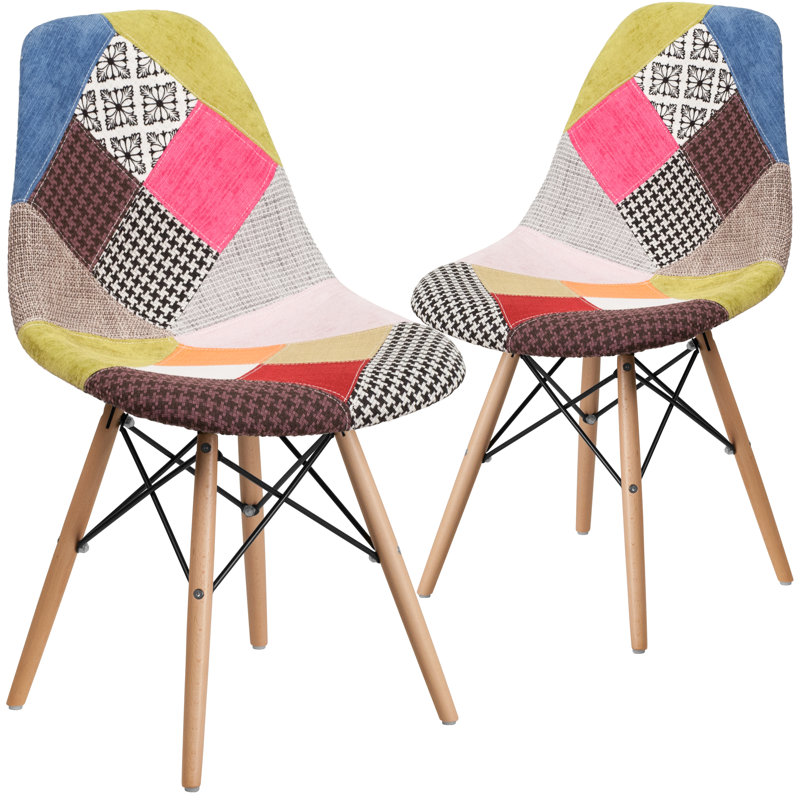 Chaise en tissu Dawneen Elon Series avec pieds en bois, Rose / gris / brun