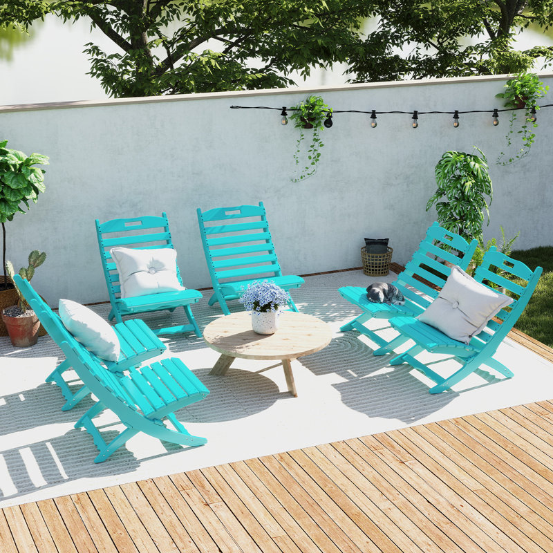 2 Pcs Outdoor Folding Adirondack Chairs(Set Of 2), Aqua