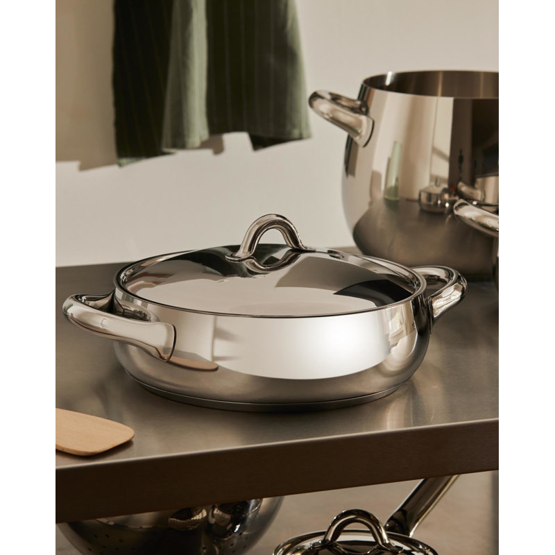 Polished Stainless Steel Low Casserole with Handles, 9.5"