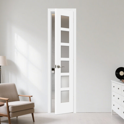 80" Height 6-lite Frosted Glass And Solid Manufactured Wood Primed Standard Door Slab Without Hardware