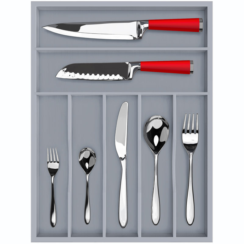 Organisateur de tiroir de cuisine en bambou Arayeli Luxury - 7 pièces, blanc, gris