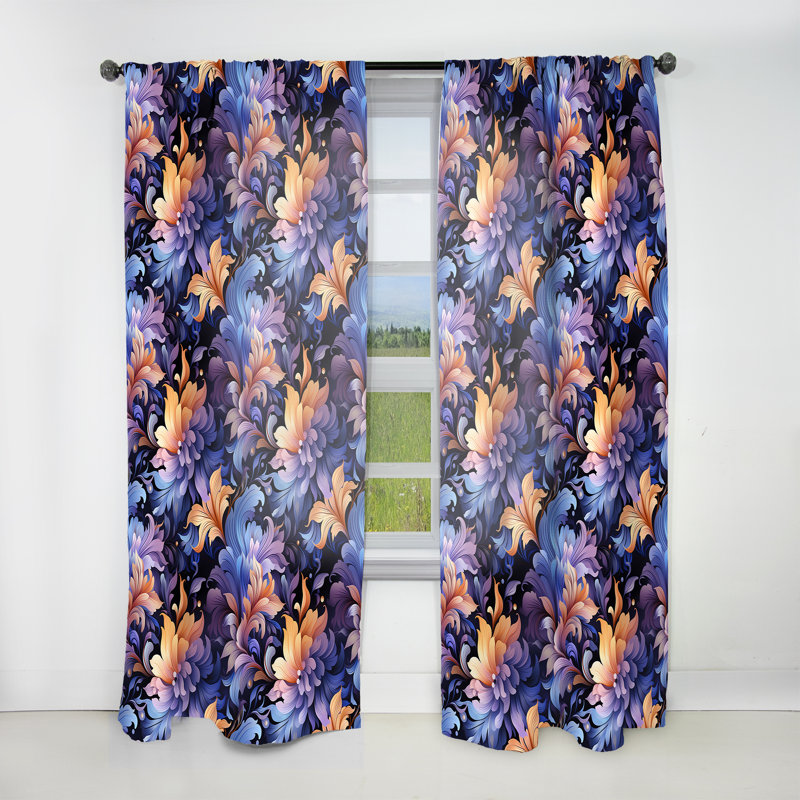 Mystic Purple Damask Whispers I - Bohemian Velvet Curtain - Room Darkening - 1 Panel, 52" W x 120" L