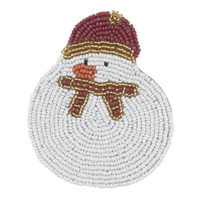 Beaded Snowman Coasters (Set of 4) – Embellished Holiday Drink Coasters for Coffee Table, Dining Table and Seasonal Entertaining