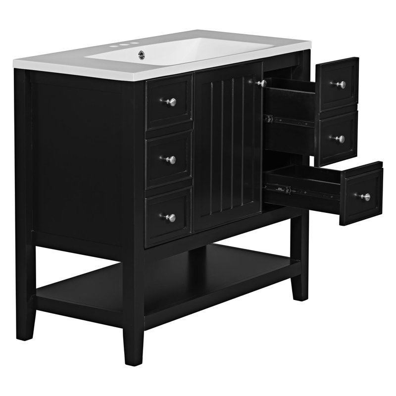 Rigden 36''Bathroom Vanity with Ceramic Top, One Cabinet and Three Drawers, Black