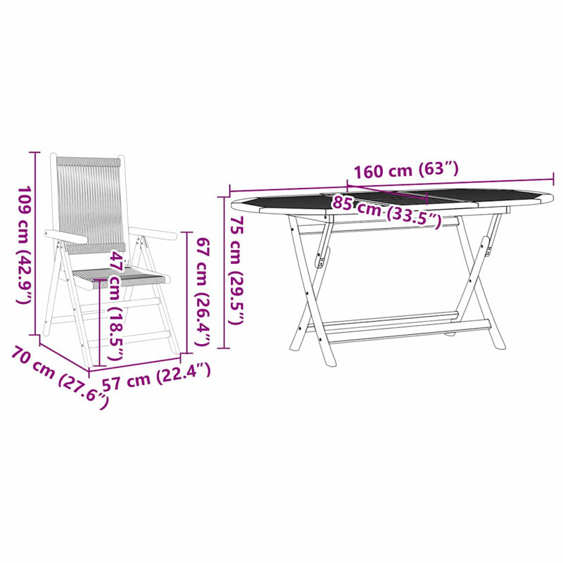 Garden Dining Set Folding Manual 7 Pcs, Black