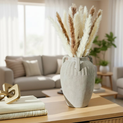 10-Inch Ivory Three-Eared Ceramic Vase