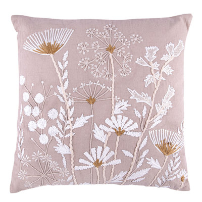 Summer 2 Cotton Embroidered Square Decorative Pillow Beige 18x18"