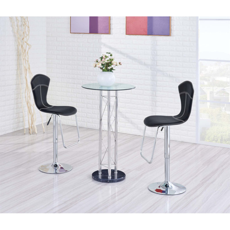 Table de bar contemporaine en verre Zire avec base en piédestal argentée, assemblage facile et verre trempé durable