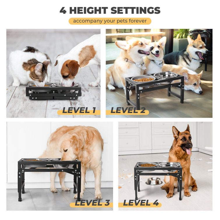 Stainless 3 Adjustable Heights Elevated Dog Bowl Adjustable
