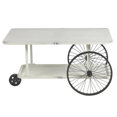 Black Factory Cart Coffee Table, Vintage Center Table With Wheels For Living Room, Rectangular, Metal, Farmhouse, 39.37 Inches, Rustic Black