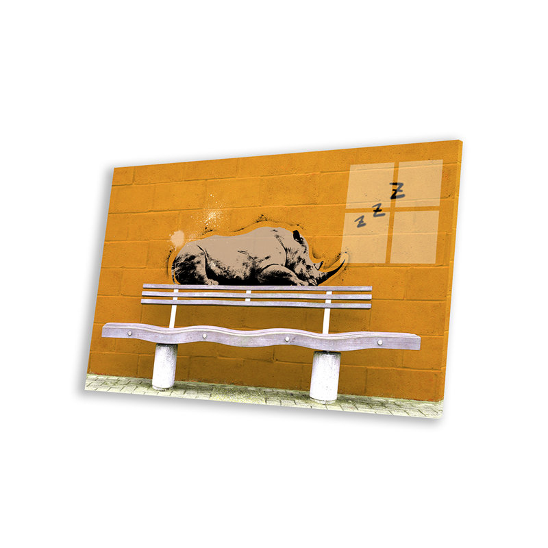 «Sleepy Rhino», reproduction sur verre acrylique, H 16 po x l 24 po x P 0,25 po