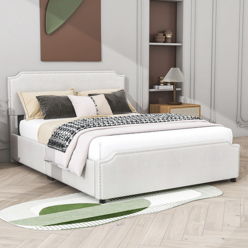 Dalston Queen Tufted Storage Platform Bed, Beige