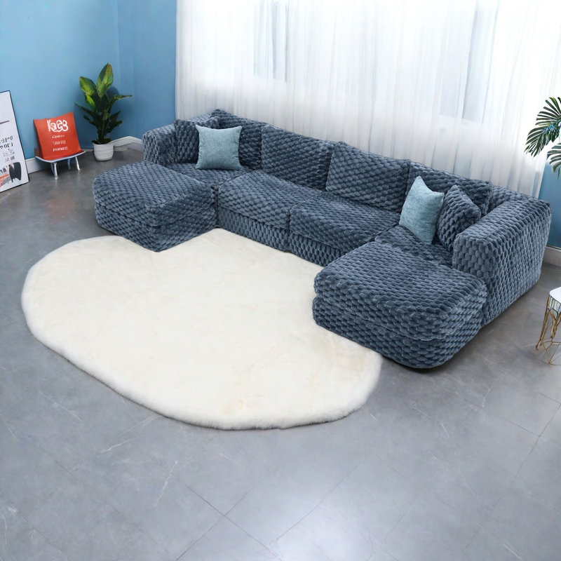 Canapé modulaire moderne bleu en velours réglable en forme de U pour les salons spacieux