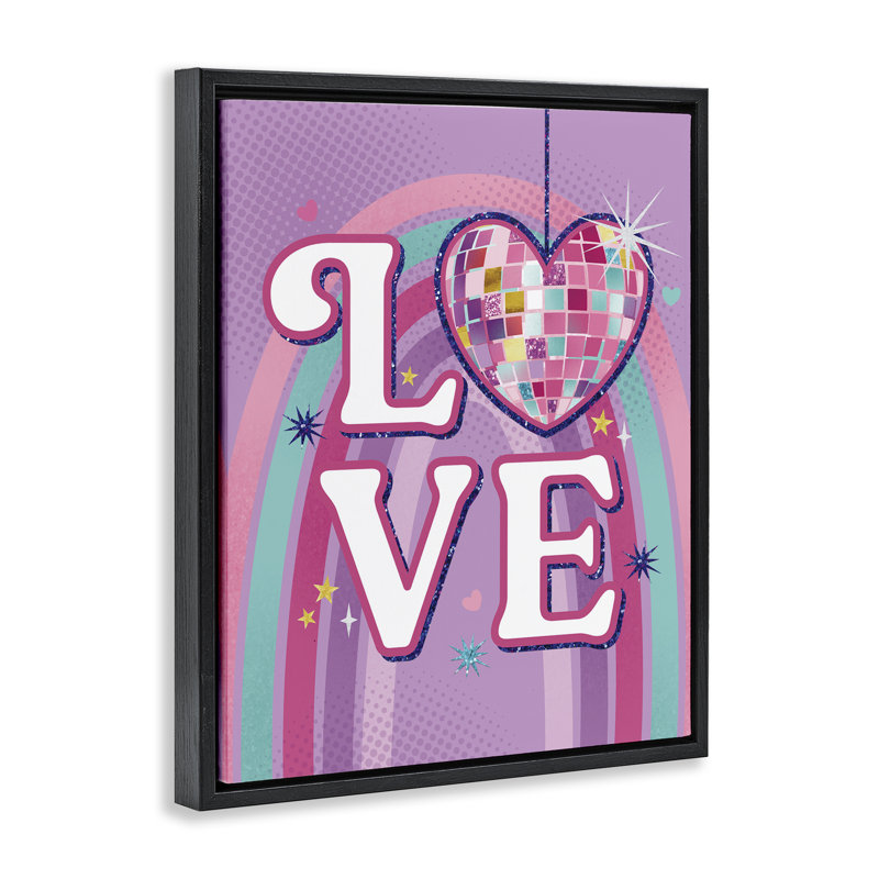 Cadre flottant Love Love Disco Heart, par Courtney Morgenstern, Cadre flottant noir de jais, H 21 po x l 17 po