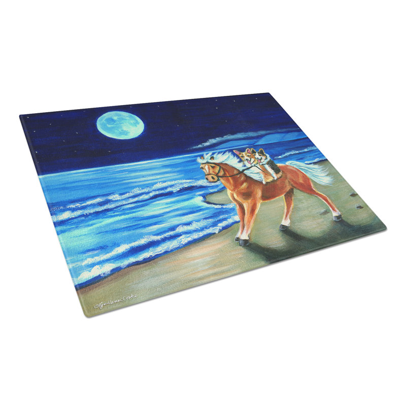 Planche à découper en verre à caroline à trésors corgi de mer