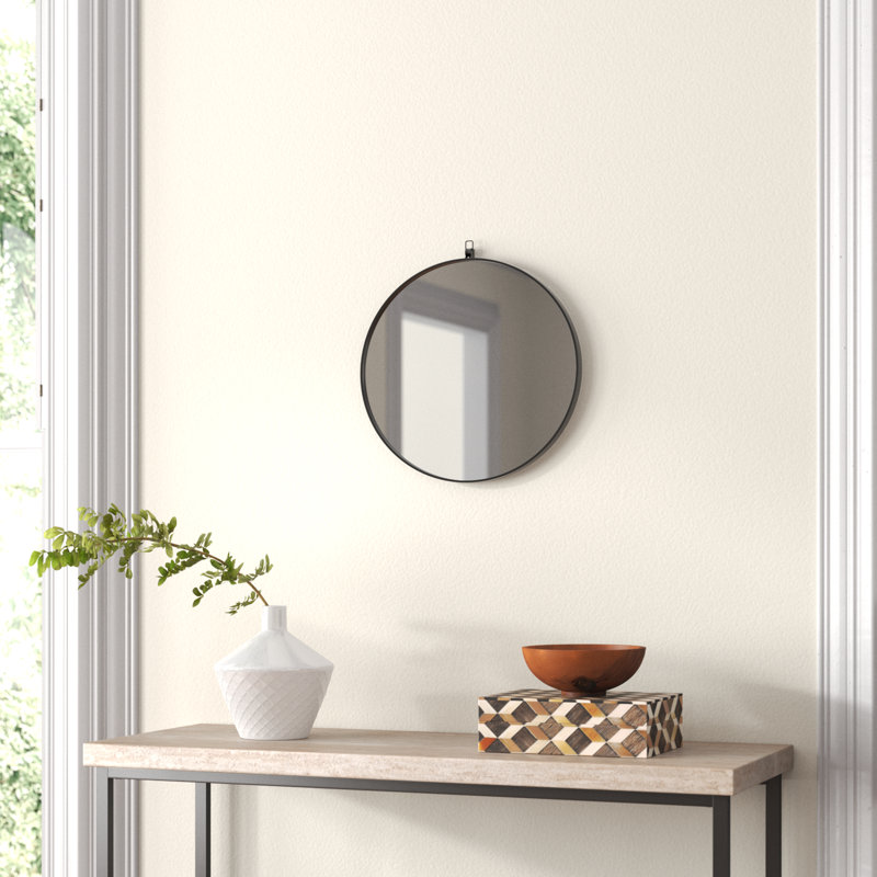 Cassie Metal/Manufactured Wood Round Wall Mirror, Black, 18" x 18"