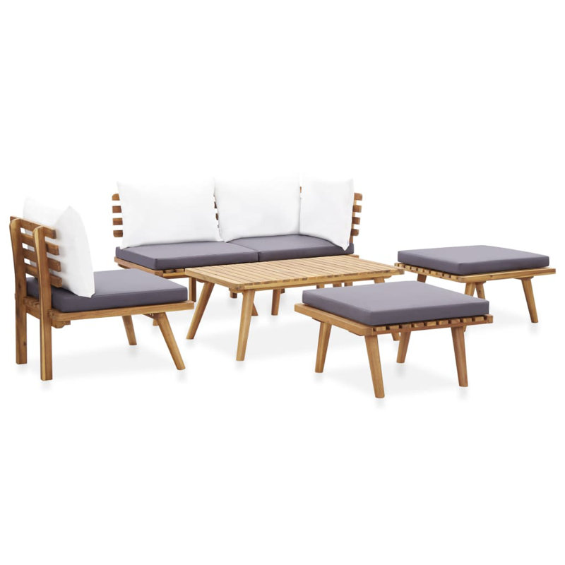 Sofa Seating Group with Cushions, Corner + 2x middle + 2x footrest + table
