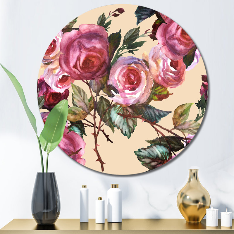 Roses rétro - peinture sans cadre, H 11 po x l 11 po