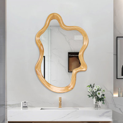 Miroir mural 33,46 "x 22,24" de forme irrégulière avec cadre en bois naturel