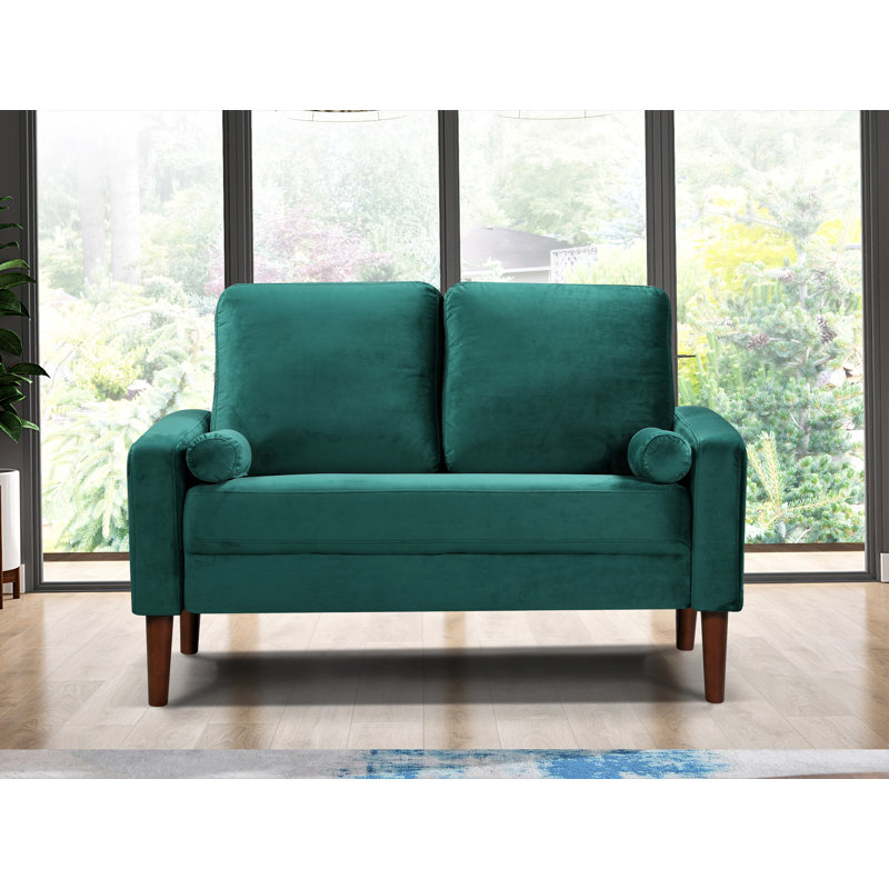Causeuse en velours à accoudoirs carrés 51,6 po Yandel, Velours vert