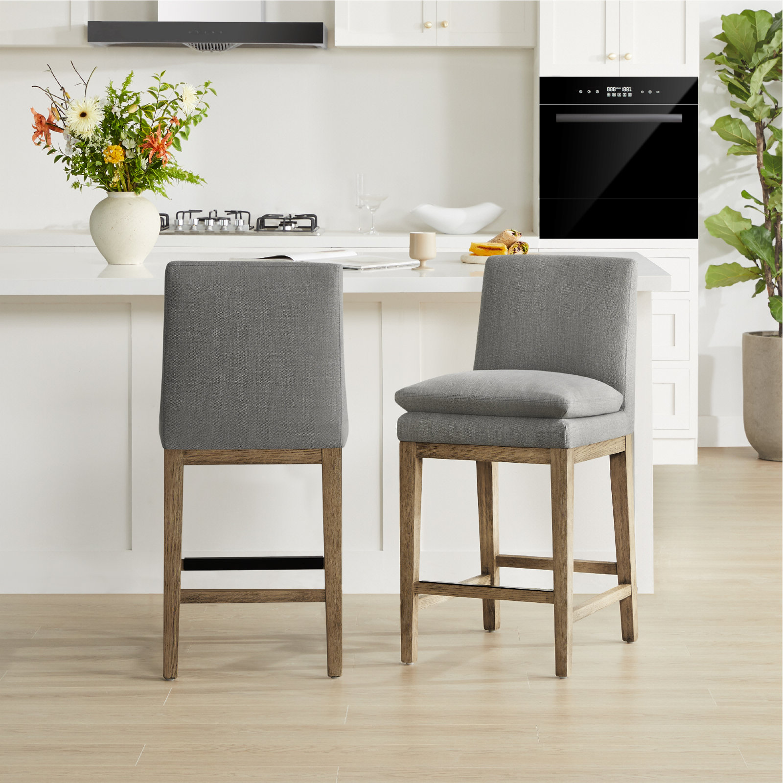 Bethea 26" Bar Stool, Effie Flint Performance Linen, Graywash