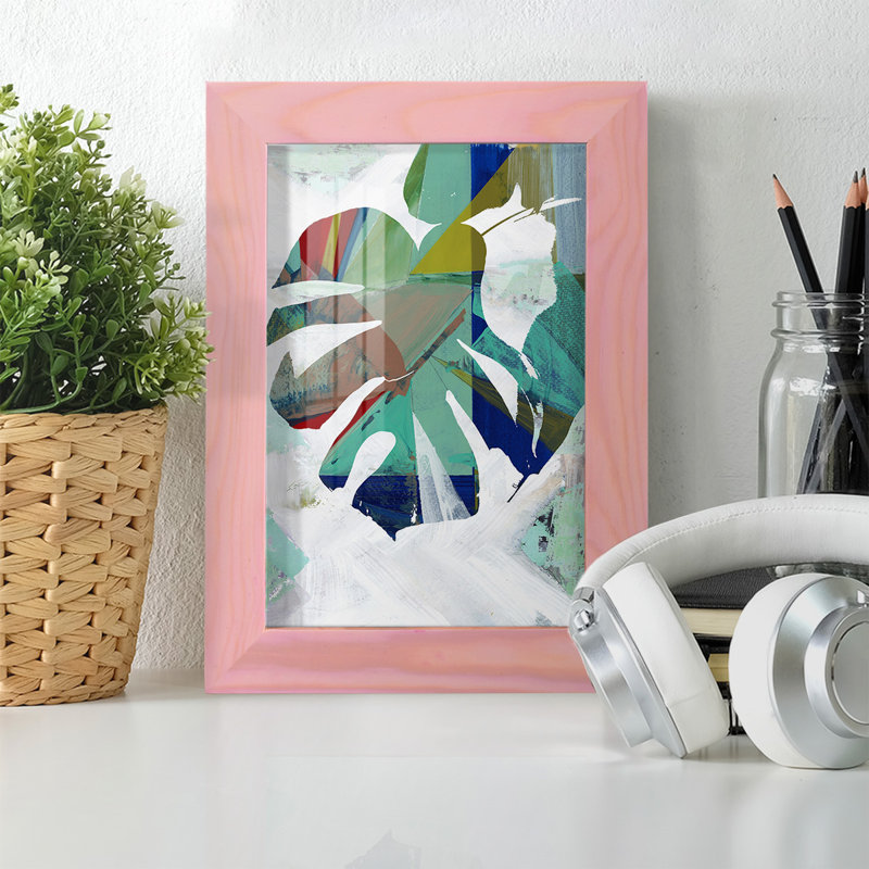 Monstera I - Imprimé, H 9 po x l 7 po x P 1 po, Papier avec cadre rose