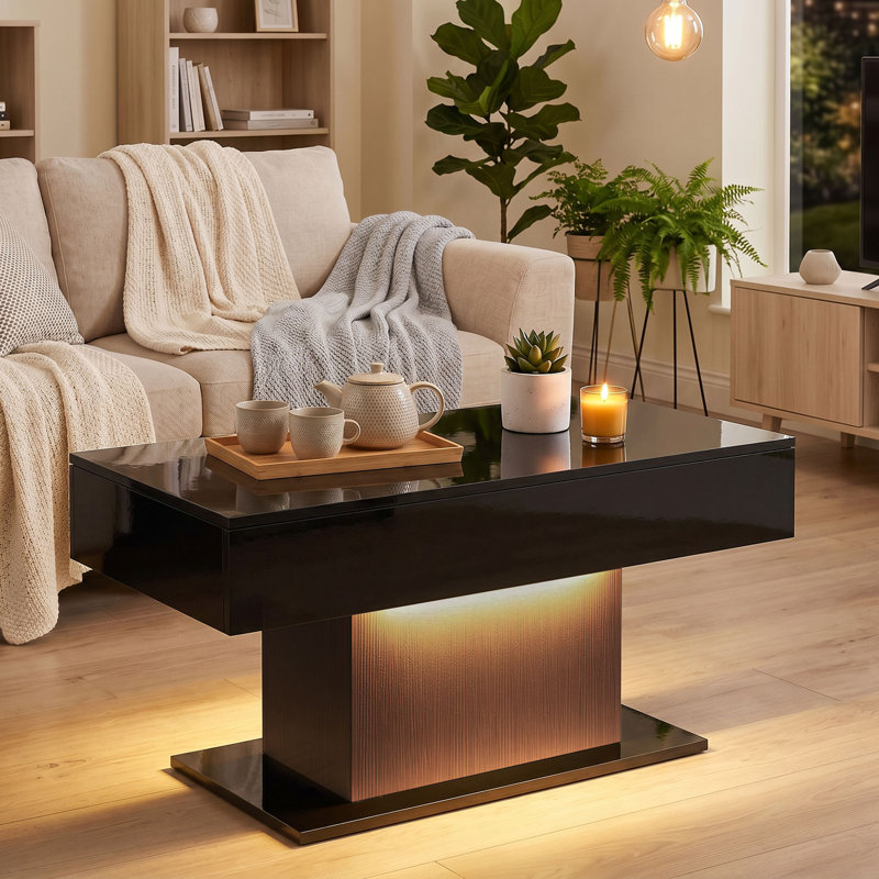 Table basse avec lumières DEL RVB, table centrale moderne, noir, Noir