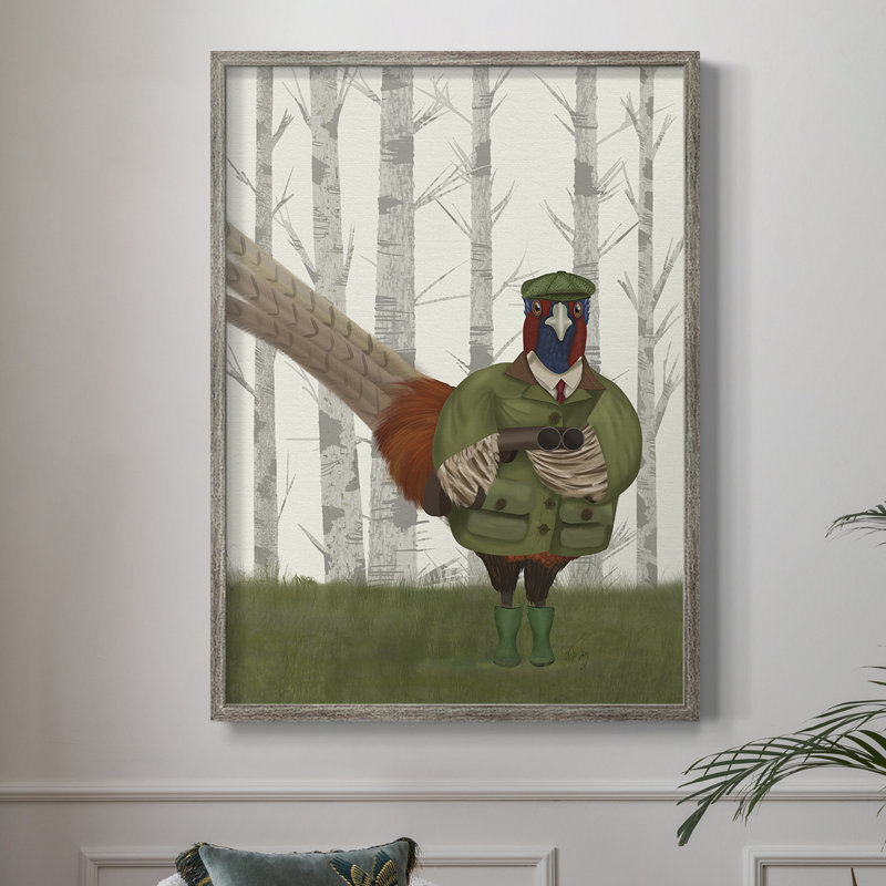 Pheasant Shooting Party 7 Framed Print - Solid Wood, 11" H x 9" W