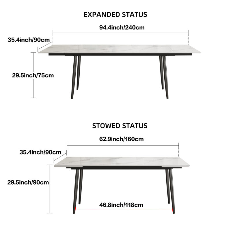 Large Gloss White Dining Table with Marble Effect, Extends from 160cm to 240cm for Entertaining（Without chairs）